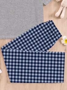 SHEIN بيجاما مكونة من ملابس علوية قصيرة الأكمام وبنطال بتصميم كاجوال مطبوع عليه رسوم قطط محببة بياقة مستديرة وقطعة موسمية مناسبة للمراهقات في الربيع والصيف
