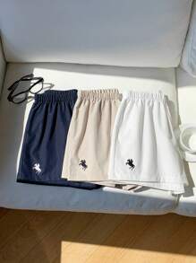 SHEIN EZwear Damen Große Größen Lässig vielseitige bestickte Shorts, Frühling/Sommer - Verschiedenfarbig - Übersicht 6