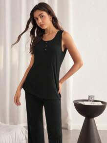 Lazeform Conjunto de pijama informal con top tipo tank y pantalones, de tela suave y amigable con la piel