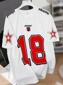 Claim Dot 大码男士夏季字母印花圆领休闲宽松针织T恤