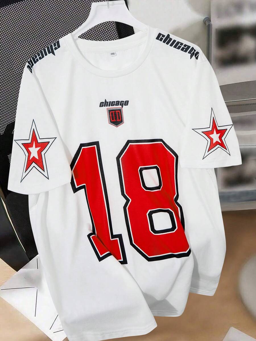 Claim Dot 大码男士夏季字母印花圆领休闲宽松针织T恤