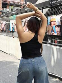 SHEIN EZwear Plus Size Sleeveless One Shoulder Slim Fit Women's Top For Summer