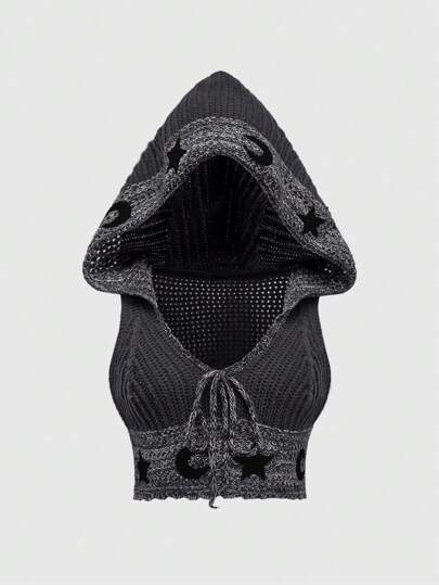 Hippie Plus Size Hippie Boho Sun & Moon Print Hooded Knit Pullover