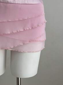 SHEIN Unity Sexy Asymmetrical Layered Ruffle Patchwork Jacquard Vacation Style Shorts For Women - Pink - View 4
