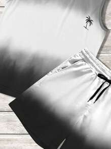 Manfinity RSRT Conjunto de camiseta de tirantes estampada con árboles de coco y degradado, y shorts con cordón en la cintura para hombre de talla grande, estilo de vacaciones de verano - Multicolor - Ver 5