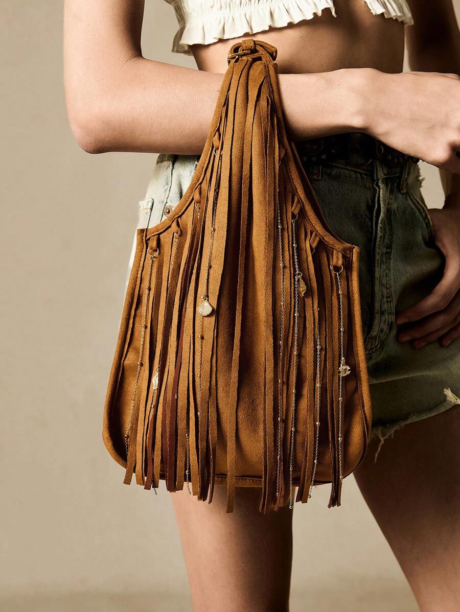 SHECARRY 休闲复古流苏装饰手提包和单肩包