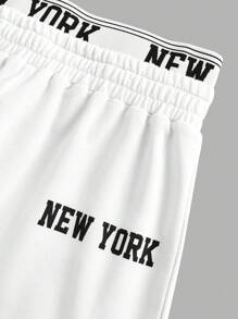SHEIN Girlism 2 pièces Ensemble Sweat-shirt et short imprimé slogan Y2K pour filles pré-adolescentes, Top de camisole tricotée court, décontracté, streetwear, blanc