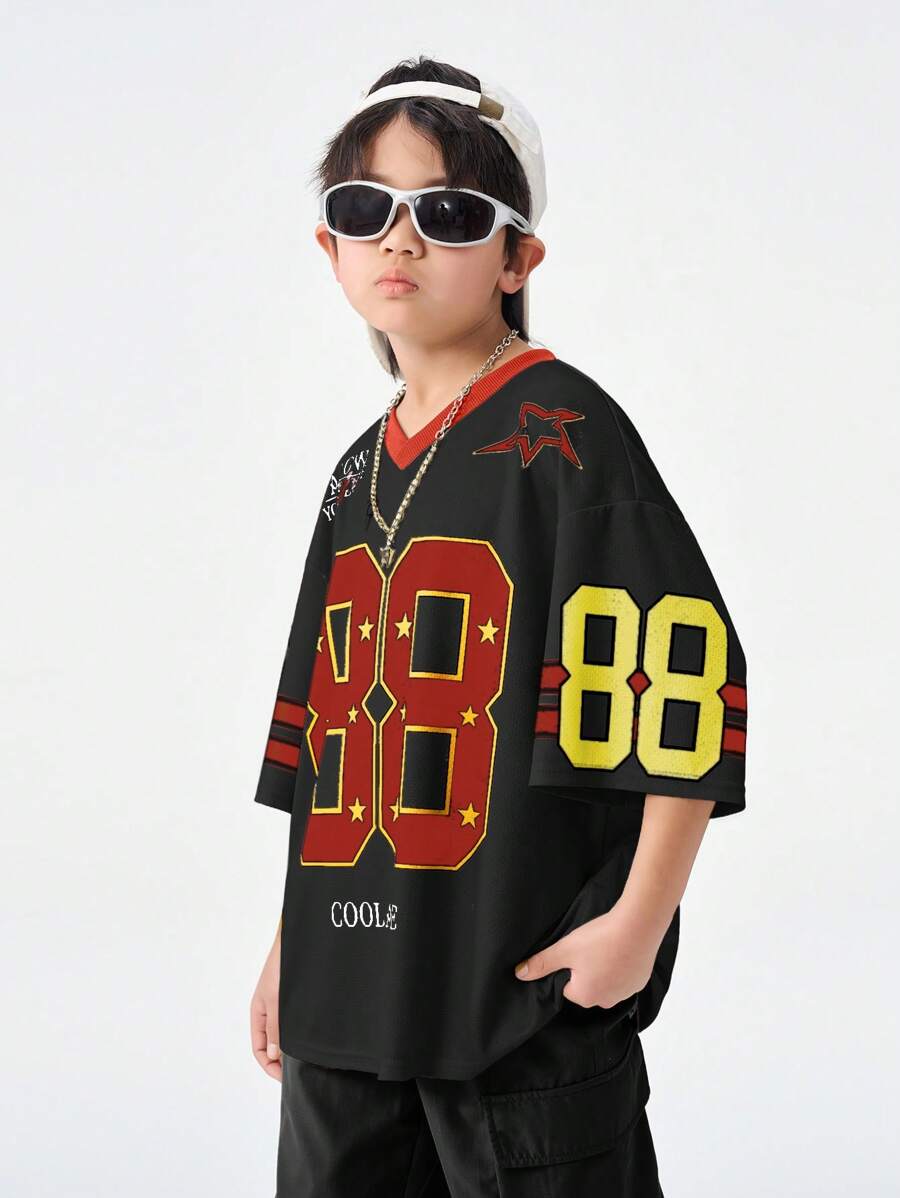 SHEIN Teenager Spring/Summer Simple Print Short Sleeve T-Shirt,Jersey T-Shirt - Black - View 1