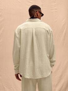 SHEIN X Scheana Musero Camisa de lino de manga larga oversize para hombre, Top de conjunto para primavera, verano, vacaciones, Pascua