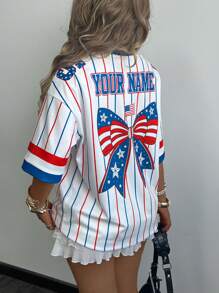 INAWLY Numeric Jersey, Sports Stripe Jersey, American Flag Bow Football Jersey, Patriotic Game Day For Football Fans - Multicolor - View 2