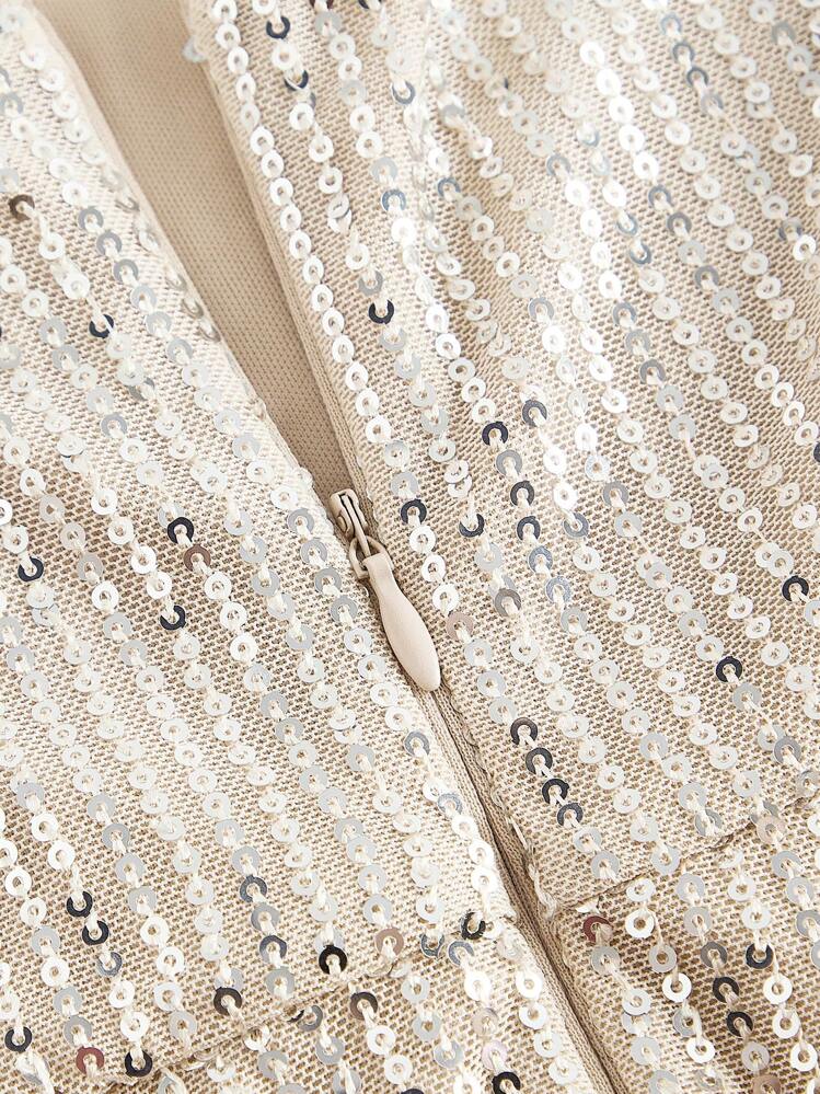 SHEIN MOD Women's Apricot Sequin Party Dress Sleeveless Short & Sparkly Fit-And-Flare Design Silver Sequin Dress - Apricot - View 3