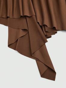 Sweetra 大码露背收腰不对称下摆度假休闲迷你连衣裙 - 棕色 - 查看 5