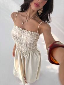 Aloruh Women's Solid Color Vacation Spaghetti Strap Sundress - Apricot - View 8