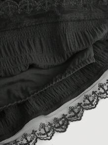 SHEIN MOD 女式夏季休闲纯色蕾丝花边半身裙 - 黑色 - 查看 5