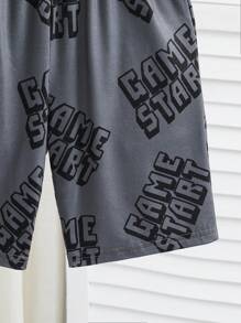 SHEIN 青少年男孩电子游戏图案印花短袖 T 恤和短裤两件套睡衣套装 - 藍色 - 查看 6