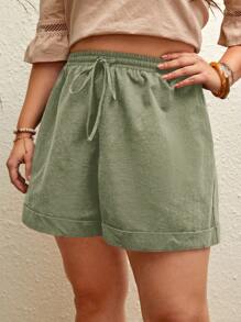 SHEIN VCAY Plus Size Solid Color Fashion Shorts, Suitable For Summer
