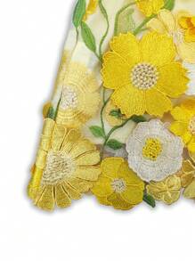 Rafferiza 女士圆领无袖优雅花卉紧身迷你裙 - 黃色 - 查看 5