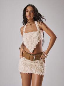 MUSERA Fluffy Sequin Mini Skirt Spring, Summer, Holiday, Vacation, Ibiza, Festival, Rave, Cool Girl