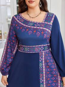 Al Najma Vestido de estilo árabe con diseño asimétrico de estampado, talla grande, modesto