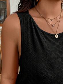 SHEIN Clasi 大码女式夏季圆领交叉后背合身吊带背心 - 黑色 - 查看 7