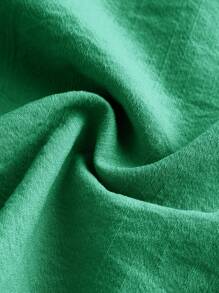 SHEIN BASICS Quần dài ống rộng lưng vừa dệt màu trơn rộng rãi thoải mái cho nữ - màu xanh lá - Xem 4
