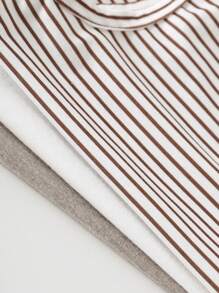 SHEIN 3pcs/Set Newborn Baby Solid Color Knitted Soft Crew Neck Sleeveless Romper Set, For Boys & Girls