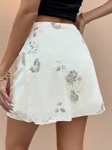 SHEIN Frenchy Women's Floral Sequin Decorated High Waist Short Skirt