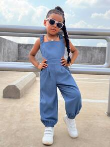 Criss-Cross Backless Jumpsuit With Bow Decor, Street Fashion Casual Outfit For Young Girls
