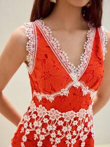 MOTF STUDIO CONTRAST LACE A-LINE MINI DRESS - Orange - View 2