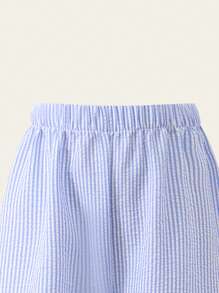 SHEIN Casuvi Kids Spring/Summer Tween Girls Casual Cute Textured Bubble Crepe Camisole Top With Relaxed Wide Leg Pants 2 Pieces Set, Suitable For Daily, Commute, Holiday, Outings, Photoshoot Two Pieces Sets For Girls Summer Holiday - Blue - View 6