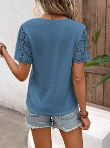 SHEIN LUNE Women V-Neck Solid Color Short Sleeve T-Shirt, Fashionable For Summer