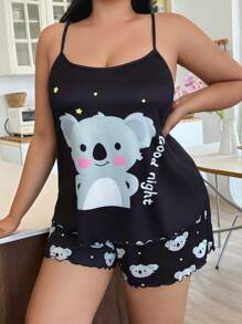 Conjunto de camiseta y pantalón corto de pijama con estampado de koalas en tallas grandes