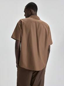 Ontre 2025年夏季男士服装，日常休闲刺绣纽扣短袖衬衫，适合独立日、圣约翰节、毕业典礼、日常穿着，可爱的夏季上衣T恤，男士海滩度假 - 棕色 - 查看 3