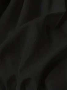 Elamini Blusa de mujer de manga corta con fruncido, bordado y lazo en la parte delantera, fresca y elegante, para primavera/verano - Negro - Ver 3