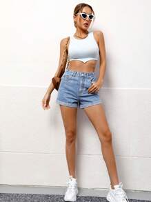 Shorts vaqueros sencillos y de moda, adecuados para el verano - Lavado ligero - Ver 7