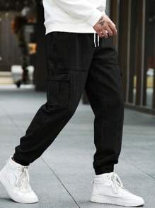 Manfinity Homme Loose Men's Flap Pocket Side Jogger Jeans - Black - View 5