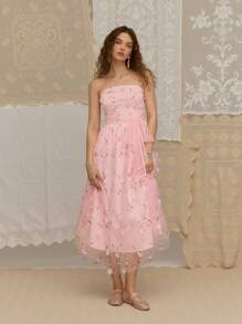 SHEIN MOD Women's Pink Embroidered Boho Maxi Dress - Pink - View 5