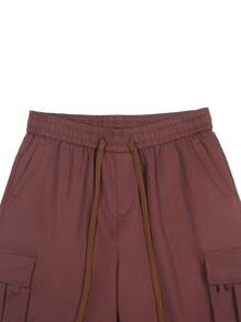 Manfinity Homme Loose Men's Drawstring Waist Flap-Pocket Summer Cargo Shorts - Burgundy - View 4