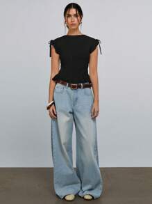 Athîral Top sin mangas de corte slim en color liso para mujer, ideal para el verano - Negro - Ver 3