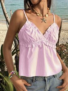 Jouncy Minimalist Striped Tank Top, Summer - Pink - View 5