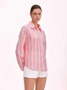 Chiquease 绿色女士条纹印花宽松休闲长袖衬衫 - 彩色 - 查看 5