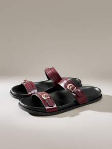 Solecia Women's Fashion Burgundy Thick-Sole Beach Birkenstyle Flat Sandals - Burgundy - View 2