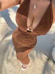 Sunnyshic Vestido de verano con estampado patchwork, corte evasé y cierre con botones - Multicolor - Ver 4