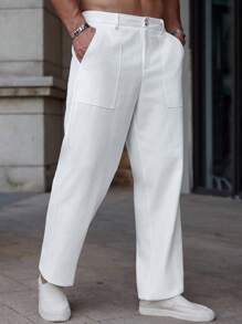 Manfinity Homme Men's Solid Color Fashion White Pants, Suitable For Summer - Beige - View 5