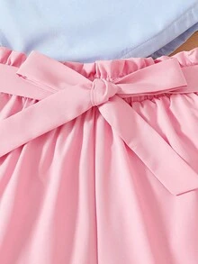 少女荷叶边腰部双色短裤，春夏 - 彩色 - 查看 4