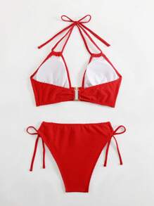 Swim Lushoire 2 pezzi/Set Costume da bagno bikini da donna di colore rosso con collo alto, design con finitura centrale