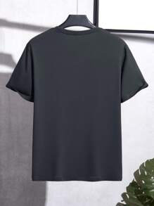 Manfinity Homme T-shirt à manches courtes à encolure ronde, coupe slim, imprimé lettres pour homme, été