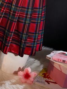 SHEIN 3 件套少女服装（上衣、裙子、领带） - 紅色 - 查看 4