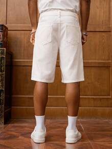 RivetRise Men's Leisure Vacation Casual Loose Bermuda White Denim Shorts With Pocketshirt Men Clothing Men Shorts Tropical Hang Out Urban College Street