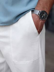 Manfinity Homme Men's Solid Color Fashion White Pants, Suitable For Summer - Beige - View 4